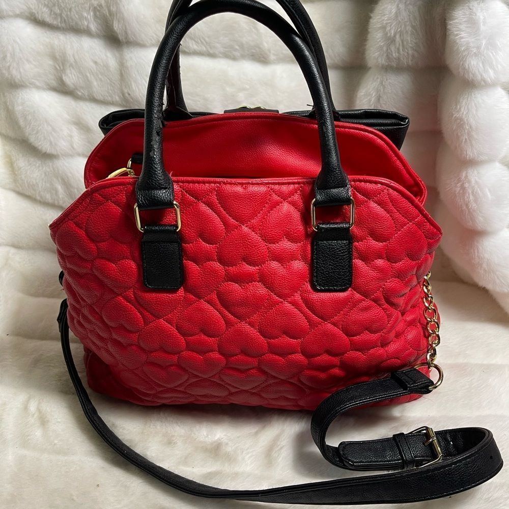 Betsey Johnson Red and Black Satchel with Bow - Picture 5 of 16